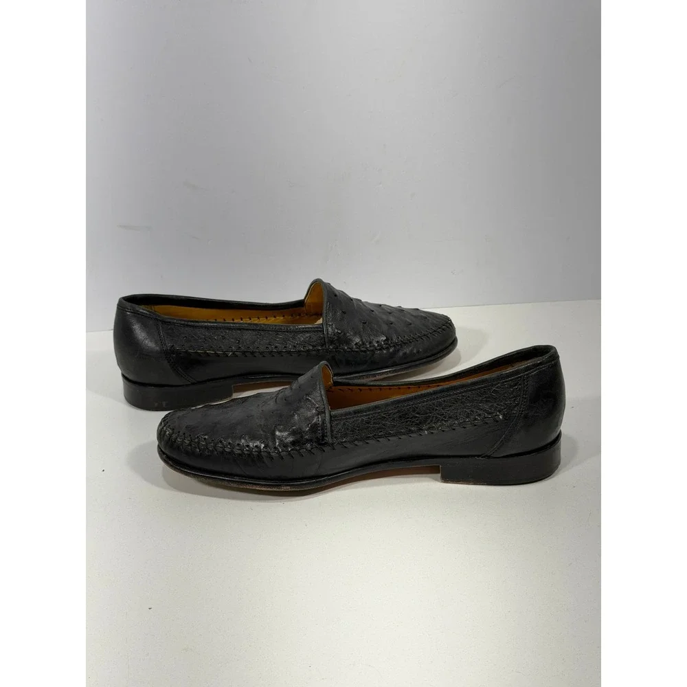 Mario Campatelli MC Italy Mens Ostrich Leather Loafers Black‎ Shoes 10.5 vintage